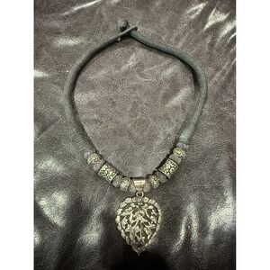 Oxidized Flower Necklace Set | Antique Silver Finish